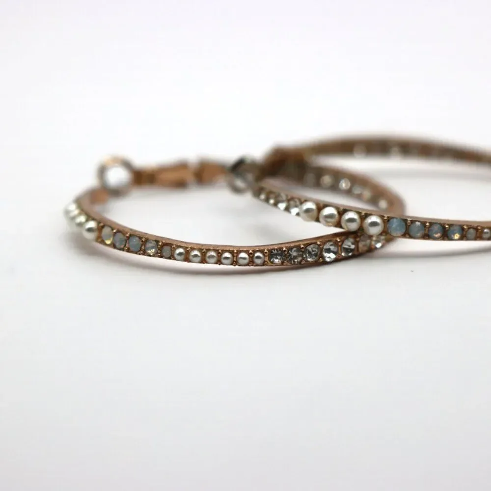Gold Jeweled Hoop Earrings with Faux Pearls & Rhinestones – Vintage Inspired Sta